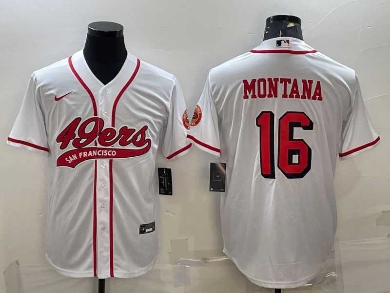 Men%27s San Francisco 49ers #16 Joe Montana New White With Patch Cool Base Stitched Baseball Jersey->san francisco 49ers->NFL Jersey